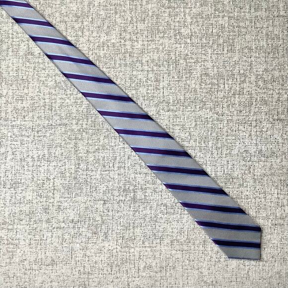 Joseph Abboud Gray Purple Blue Striped 100% Silk Tie - Picture 2 of 5